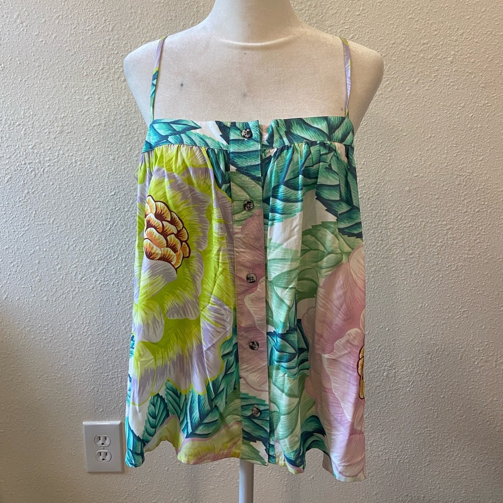 Mara Hoffman Floral Spaghetti Strap Tank in Green, Pink, Yellow, Blue